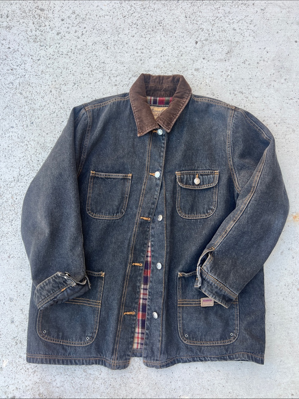 Men's Dark Denim chore Jacket with Brown Corduroy Collar